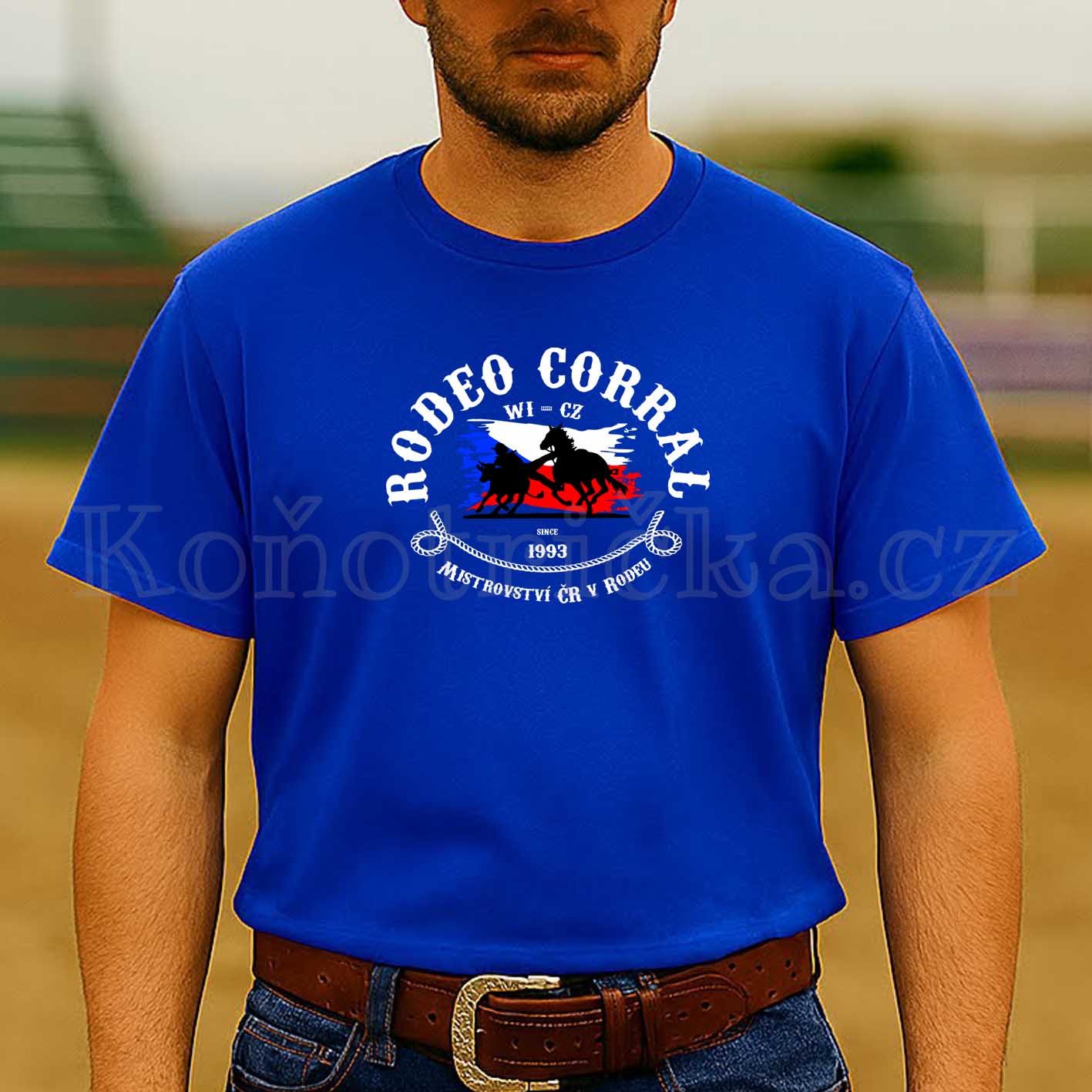 UNISIZE tričko RODEO CORRAL - královsky modré - bílý potisk