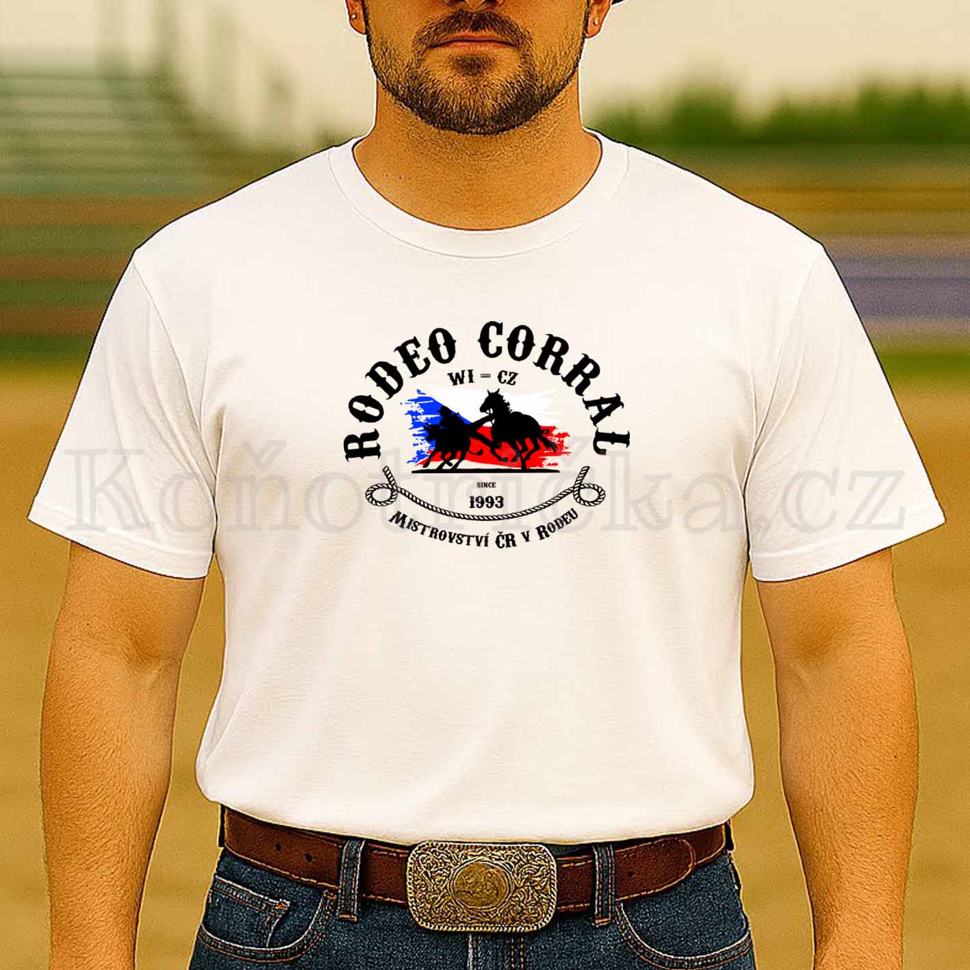 UNISIZE tričko RODEO CORRAL - bílé