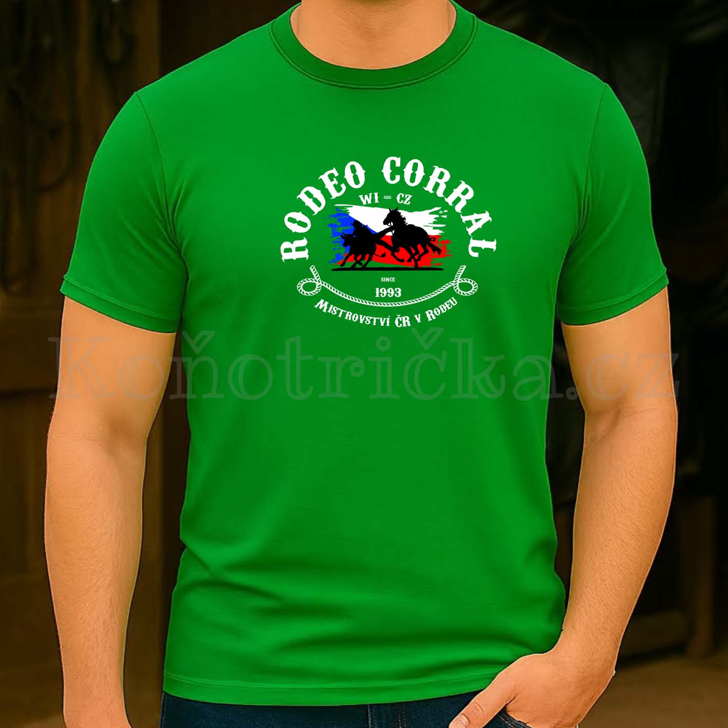 UNISIZE tričko RODEO CORRAL - zelené - bílý potisk