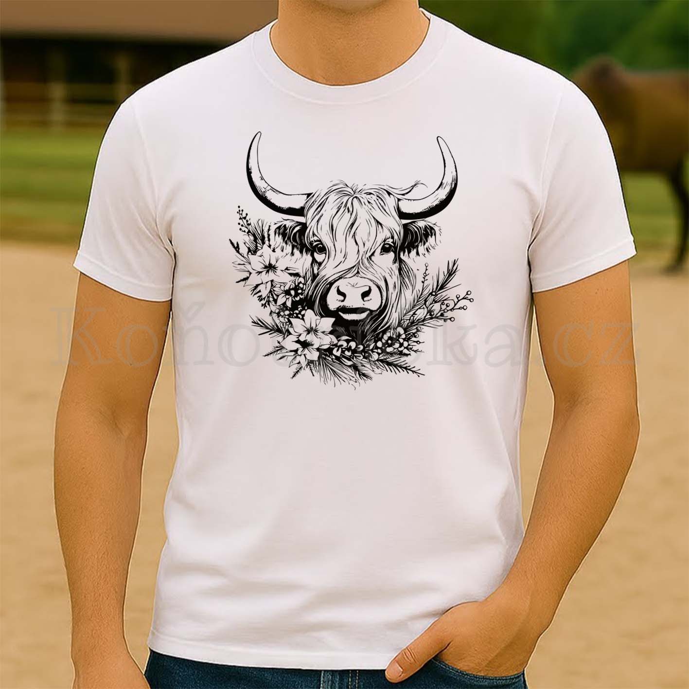 Premium Unisex tričko HIGHLAND COW  - bíléPremium Unisex tričko HIGHLAND COW  - bílé