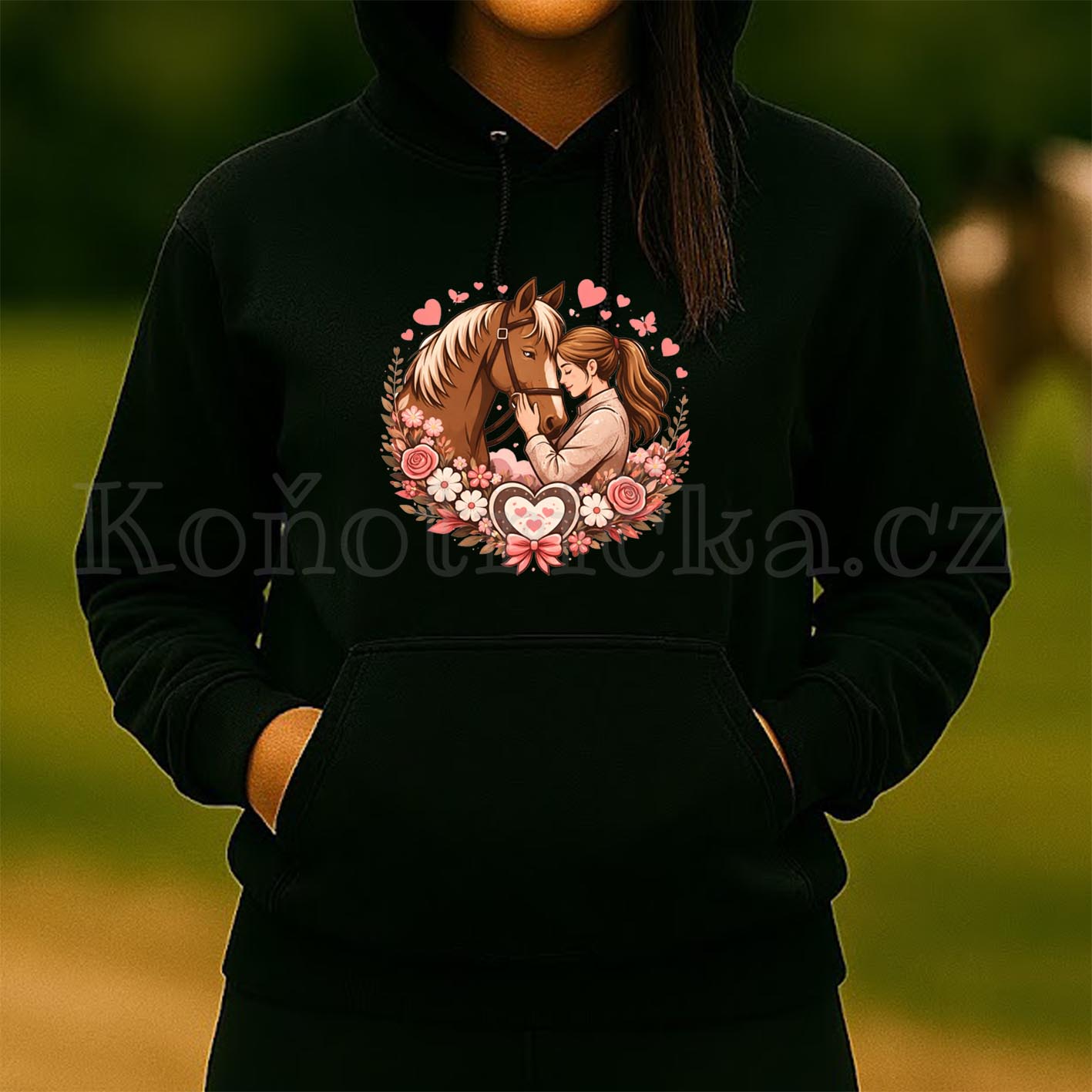 Unisex mikina s kapucí LOVE LOVE - černá