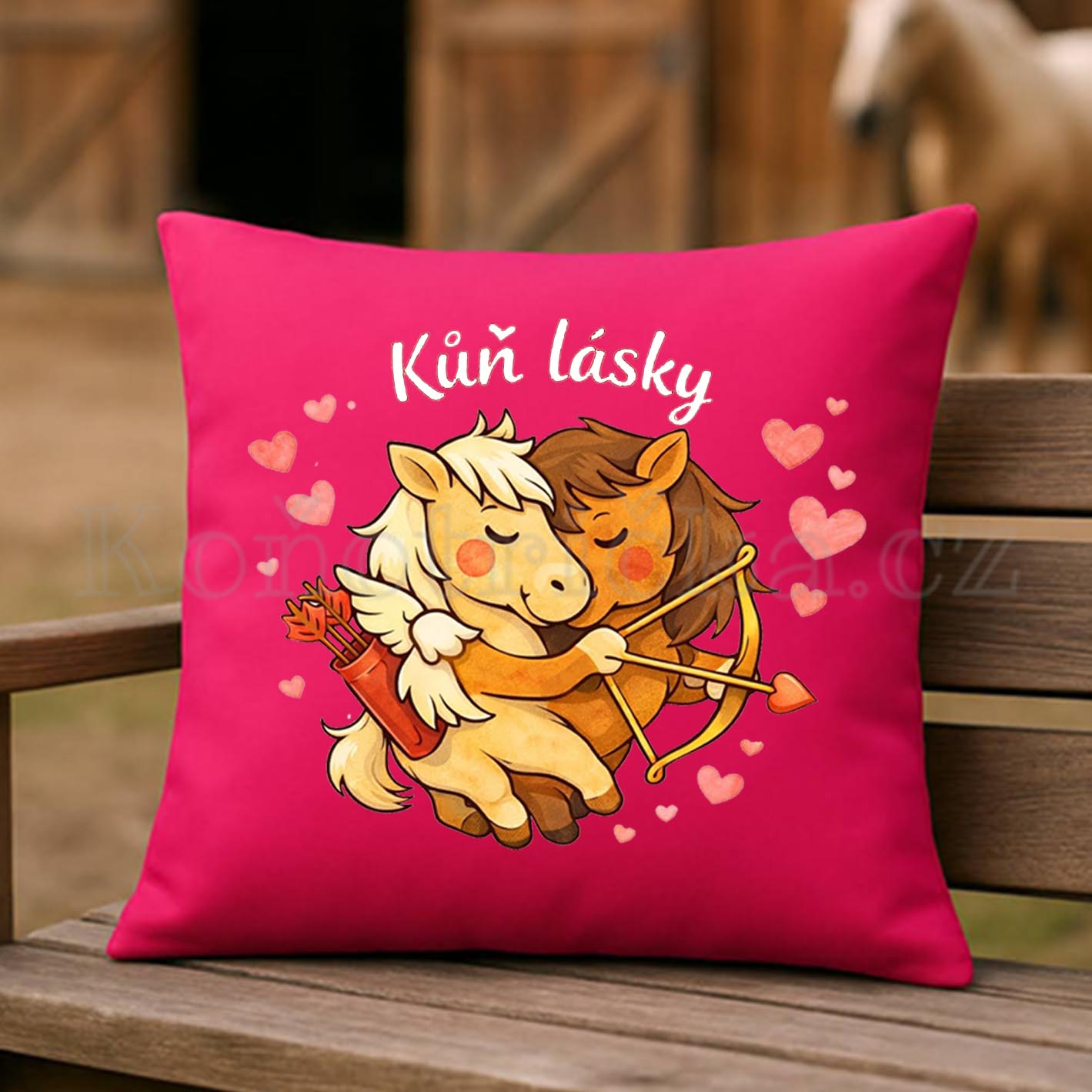 Polštářek 40x40cm s výplní KŮŇ LÁSKY - růžový
