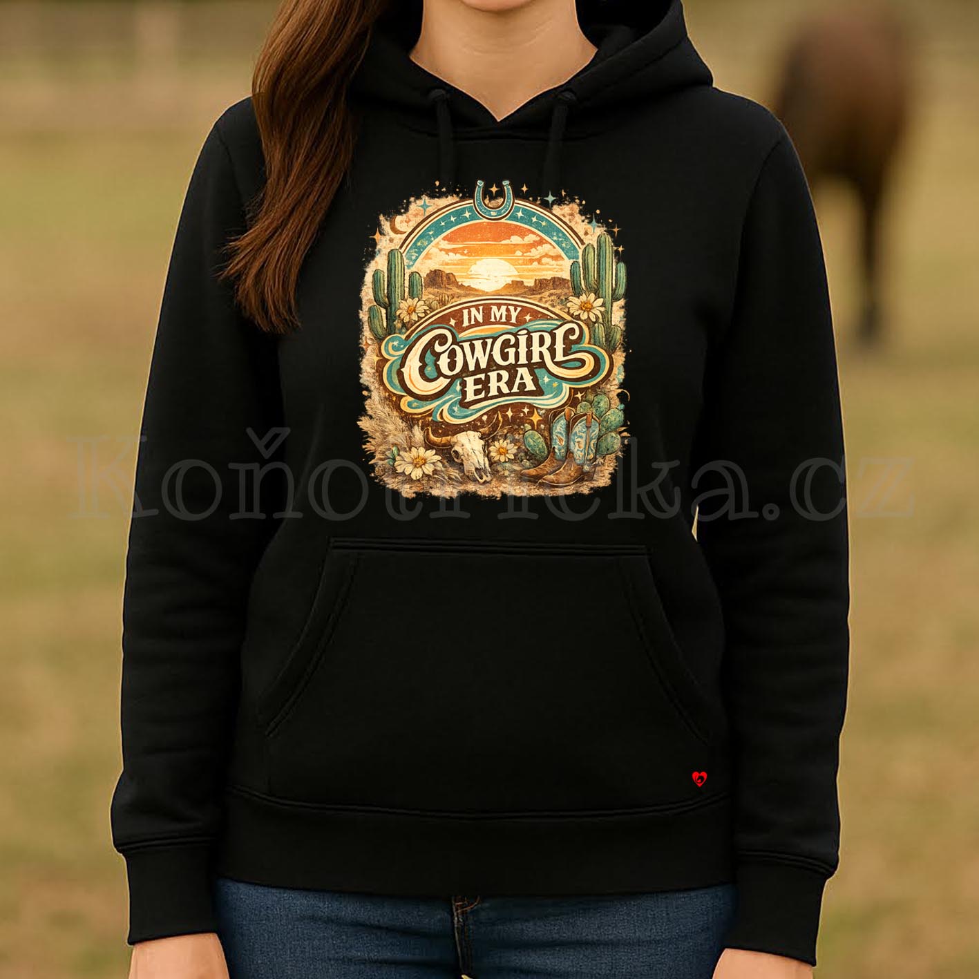 Unisex mikina s kapucí COWGIRL ERA - Černá